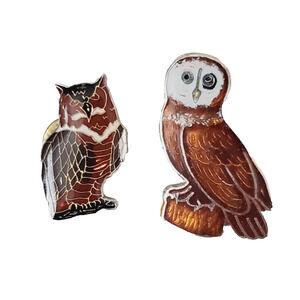 Vintage Mafco 60s Owl Pins Lot of 2 Adults Brown White Face Collectible Birds